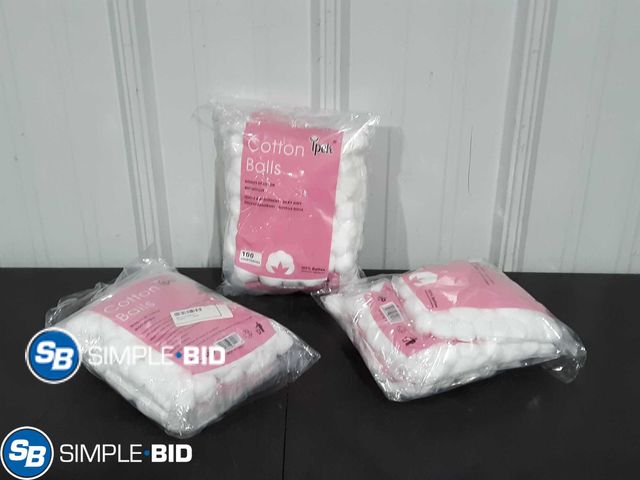 Lot 58-27960 - Lot of (3)  Acdanc Cotton Balls Disposable Cotton Ball for Makeup Removing Soft,(100 Per Bag)-