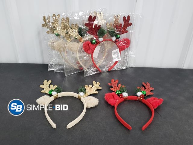 Lot 58-83779 - Lot of (6) New Christmas Antlers Glitter Gold, and Red - Super Cute!