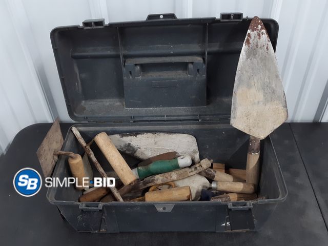 Lot 58-38690 - Tool Box full of Concrete tools - various tools - used but in good condition