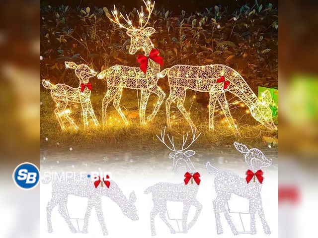 Lot 58-31724 - New KQJQS 3-Piece Large Lighted Christmas Deer Family Set 5Ft Outdoor Yard Decoration with 360 LED L...