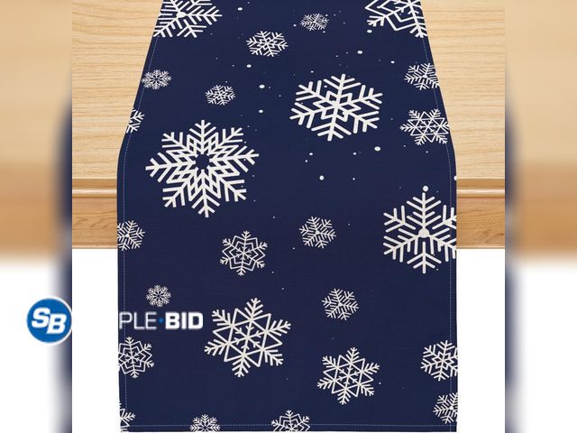 Lot 58-33096 - Lot of (2) New Christmas Table Runner, Winter Navy Blue Snowflakes Decorations Holiday Home Decor Pa...