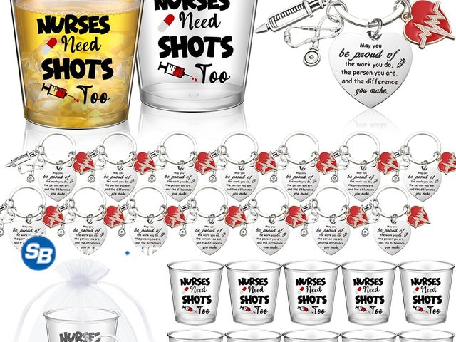 Lot 58-77776 - New Nuogo 72 Pcs Nurse Appreciation Gifts Bulk Include 2.87oz Disposable Shot Glasses, Keychain and ...