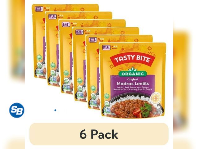 Lot 58-54047 - Tasty Bite Organic Madras Lentils 10oz - Savory lentil curry 6 pack - BB 6/2026
