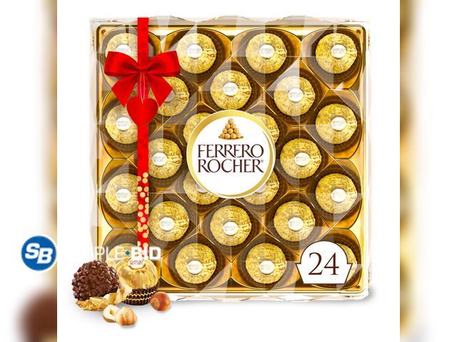 Lot 58-60839 - New Ferrero Rocher Gourmet Hazelnut Milk Chocolate Valentine’s Day Gift Box, 24 Individually Wrapped...