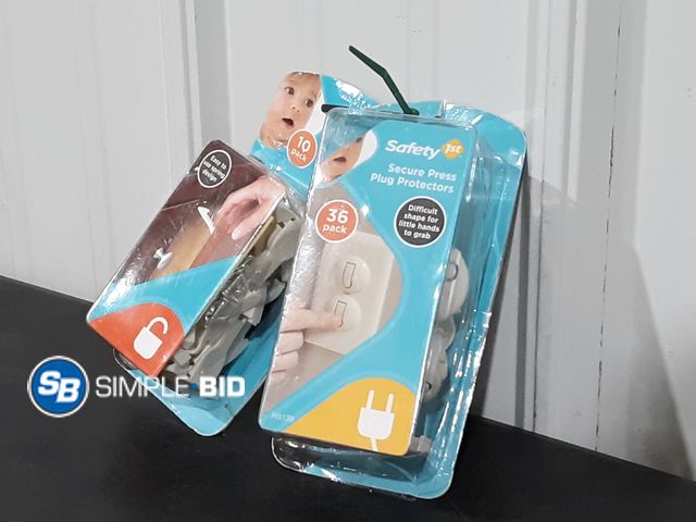 Lot 58-29496 - 10 Pack of Spring-Loaded Cabinet &amp; Drawer Latches and 36 Pack of Secure Press Plug Protectors  -...