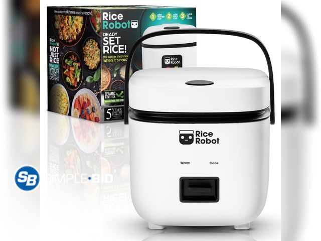 Lot 58-81326 - New Rice Robot Personal Electric Rice Cooker &amp; Steamer, 4 Cup, Nonstick, with Steamer Tray, Whit...