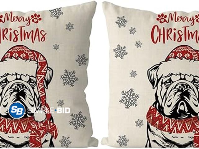 Lot 58-27171 - Lot of (12) New Christmas Pillow Covers 18x18 Inch Set of 2 English Bulldog Christmas Decorations Pi...