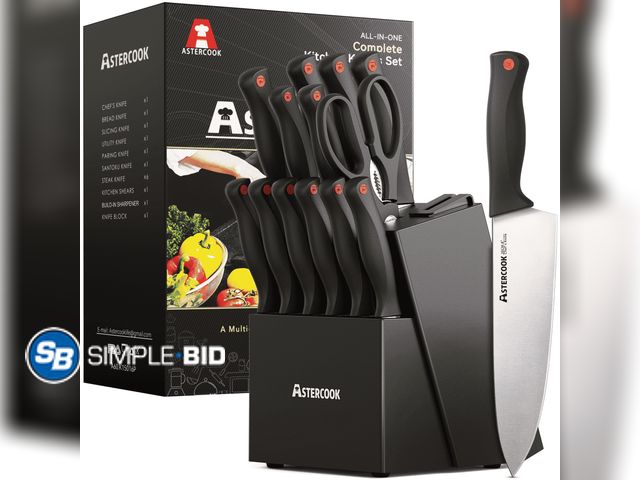 Lot 58-36716 - New Astercook Knife set, 14-Piece Kitchen Knife Set with Built-in Sharpener, High Carbon German Stai...