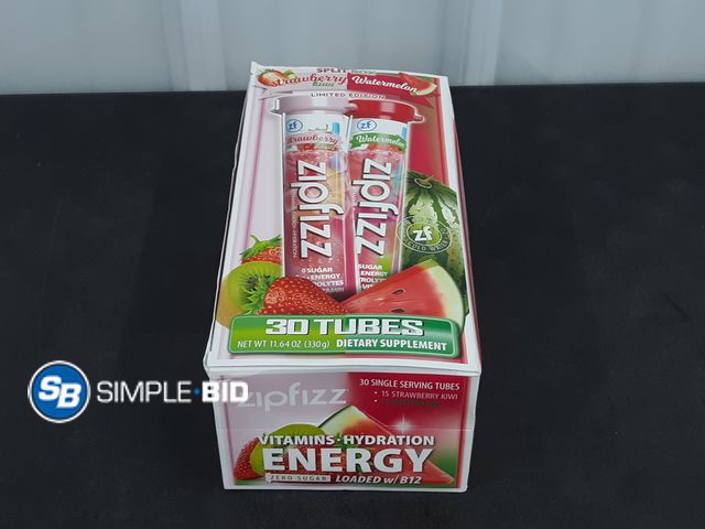 Lot 58-39285 - ZIPFIZZ! Split box - STRAWBERRY KIWI - WATERMELON - 29 tubes - unopened