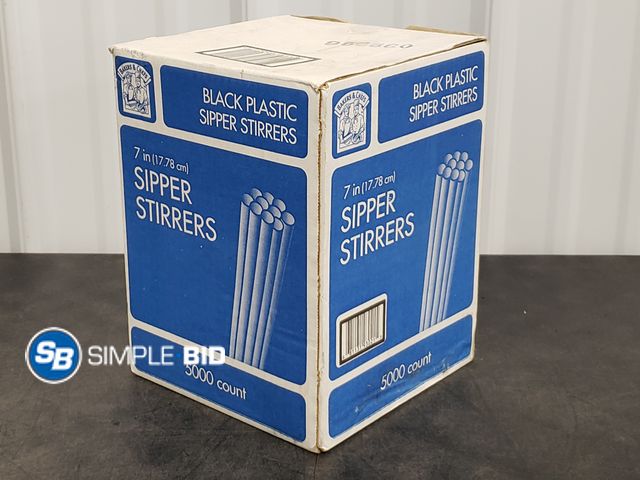 Lot 58-73673 - Bakers and Chefs Black Plastic Sipper Stirrers - 5000 count - appears full