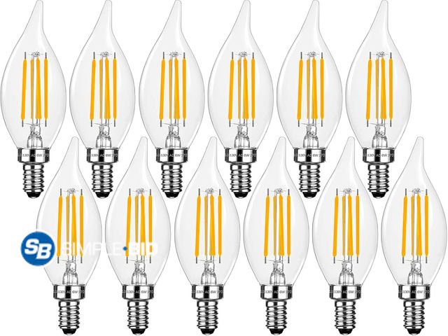 Lot 58-39859 - Lot of (5) New Boxes of E12 Candelabra LED Light Bulbs Dimmable 60 Watt Equivalent, CA11 6W 2700K So...