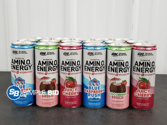 Lot 58-51222 - Lot of (17) ON Optimun Nutrition Amin.O. Energy Drinks - JUICY CHERRY - COCOBERRY BREEZE - BLUE RASP...