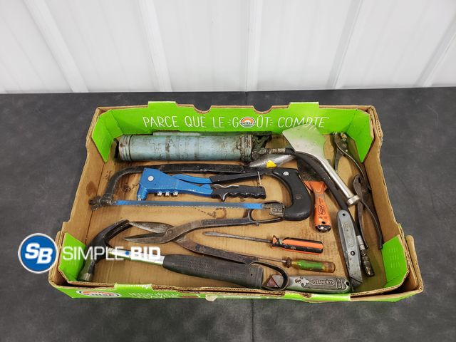 Lot 58-59402 - Box of Misc. Used Tools - Hammer, Wrench, and More
