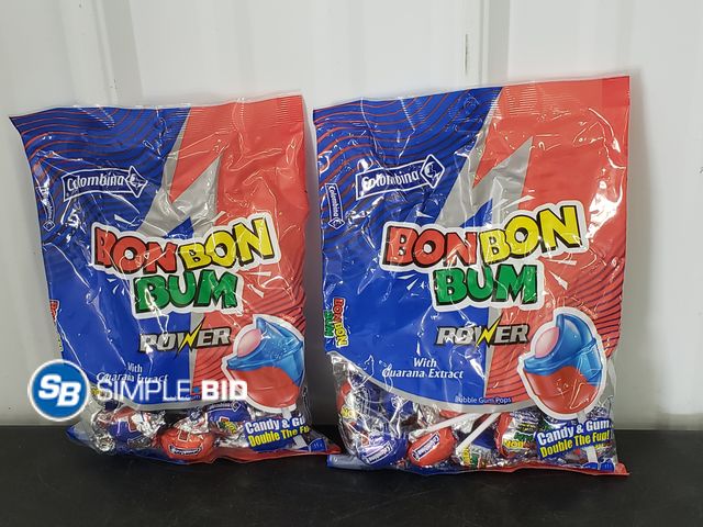 Lot 58-66343 - Lot of (2) BON BON BUM! power Bubble Gum pops 12 oz bags -- unopened - expired