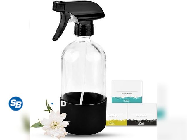 Lot 58-36407 - New 16oz Empty Glass Spray Bottle with Silicone Sleeve Protection - Refillable Containers for Cleani...