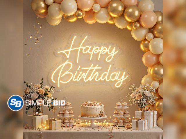 Lot 58-76172 - New Happy Birthday Neon Sign, 22x16.9in Dimmable Warm White LED Neon Light LED Acrylic Large Wall De...