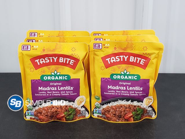 Lot 58-41130 - Tasty Bite Organic Original Madras lentils 6 pack - unopened