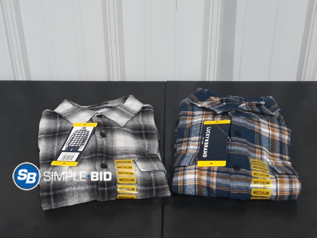Lot 58-30043 - Lot of (2) New MEN'S Lucky Brand Button Down Plaid Shirts - SIZE M