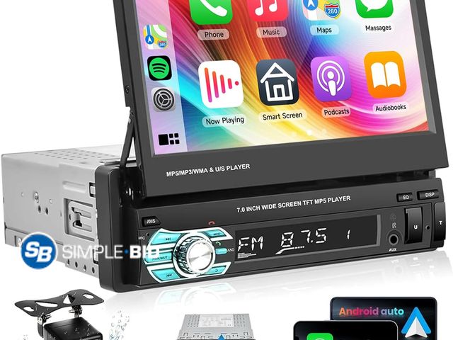 Lot 58-80595 - 7inch Single Din Car Stereo Flip Out Car Radio with AppIe Carplay - in good condition - untested