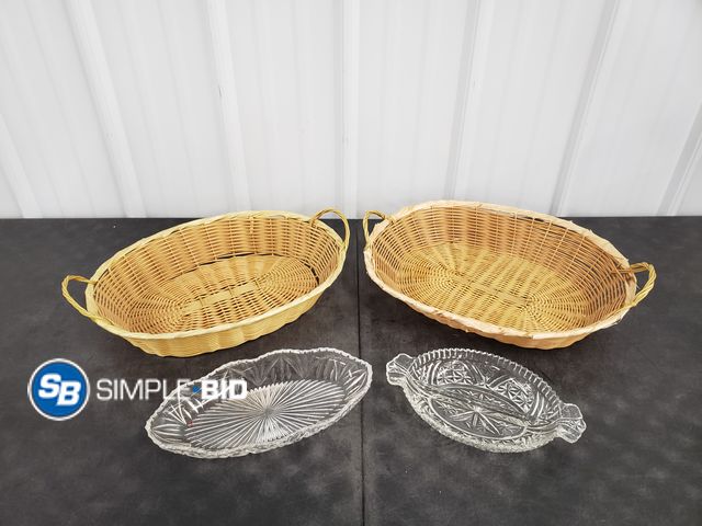 Lot 58-50430 - Lot of Wicker Baskets and Glass Candy Dishes - in good condition