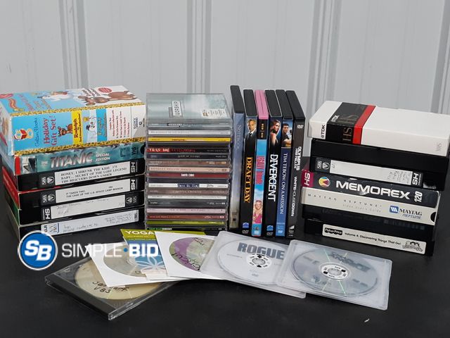Lot 58-28351 - Box of Misc. VHS Tapes, Music CD's and DVDs