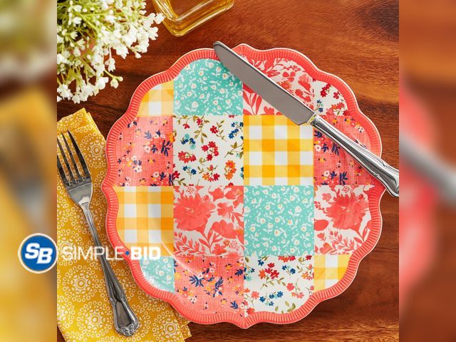 Lot 58-17838 - New (2 pack) The Pioneer Woman Patchwork Medley Melamine Dinner Plate, Coral