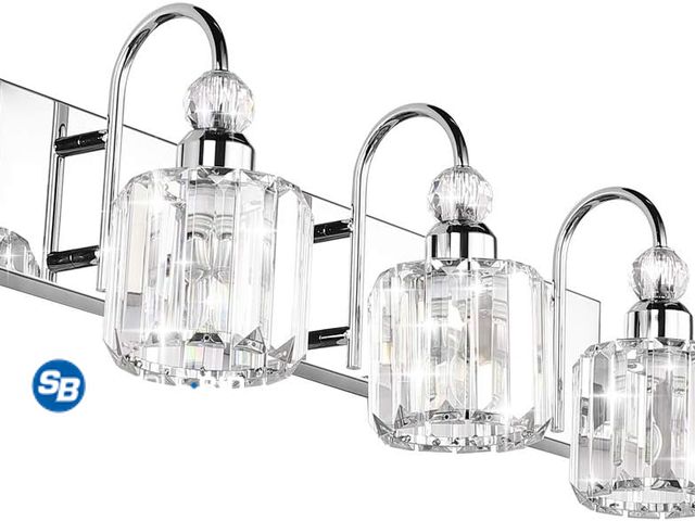 Lot 58-59575 - Ralbay Modern LED Crystal Bathroom Vanity Lights 3-Lights Stainless Steel Crystal Vanity Lights Over...