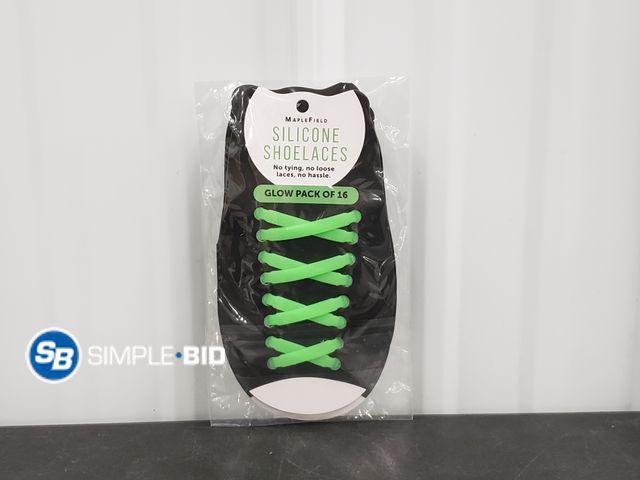 Lot 58-39684 - Maple Field Silicone Shoelaces - No Tying, No Loose Laces, no Hassle - Glow Pack of 16