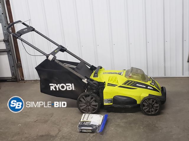 Lot 58-62618 - Ryobi Push Mower Ryobi 20" Brushless 40v Battery Powered Lawn Mower with Battery, Charger and Bagger...
