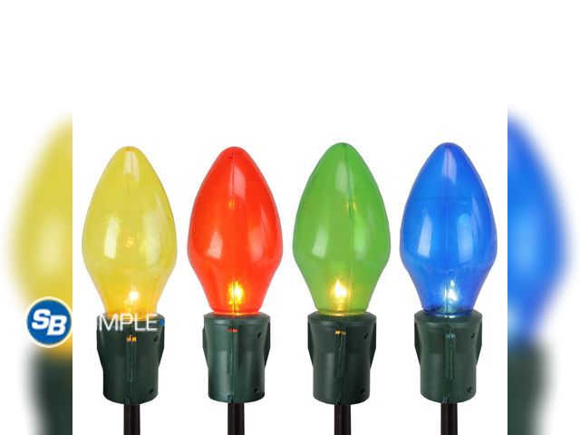 Lot 58-34330 - New Holiday time Set of 4 Lighted Multi-Color Jumbo C7 Bulb Christmas Pathway Marker Lawn Stakes