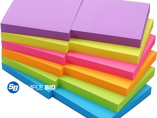 Lot 58-26524 - New Sticky Notes 3x3 inch, Bright Colors Self-Stick Pads, 12 Pads/Pack, 100 Sheets/Pad, Total 1200 S...