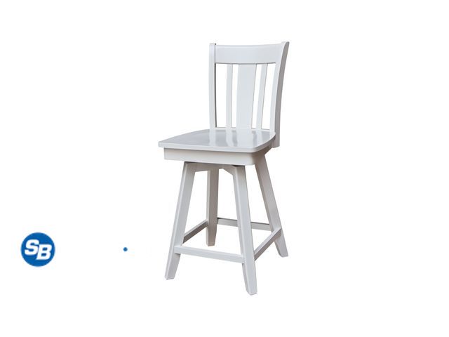 Lot 58-36054 - San Remo Counter Height Wood Stool with 24 in H Swivel Seat in White - appears unused in box