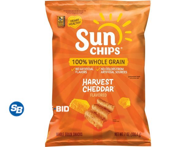 Lot 58-67376 - Lot of (4) ) SunChips 100% Whole Grain Harvest Cheddar Snack Chips Bag, 7 oz​ - unopened - expired