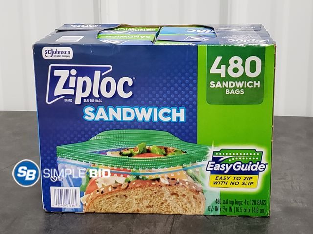 Lot 58-56106 - ZIPLOC! Sandwich bags - 480 bags - 4 boxes of 120 - unopened