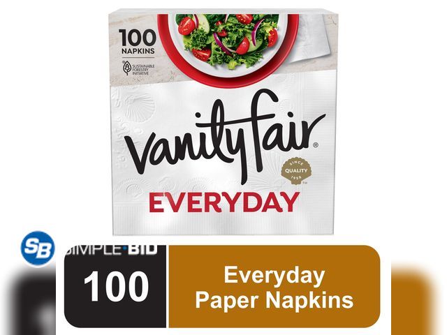 Lot 58-32555 - Vanity Fair Everyday Paper Napkins, 100 Count, White, Soft And Smooth Disposable Napkins - unopened