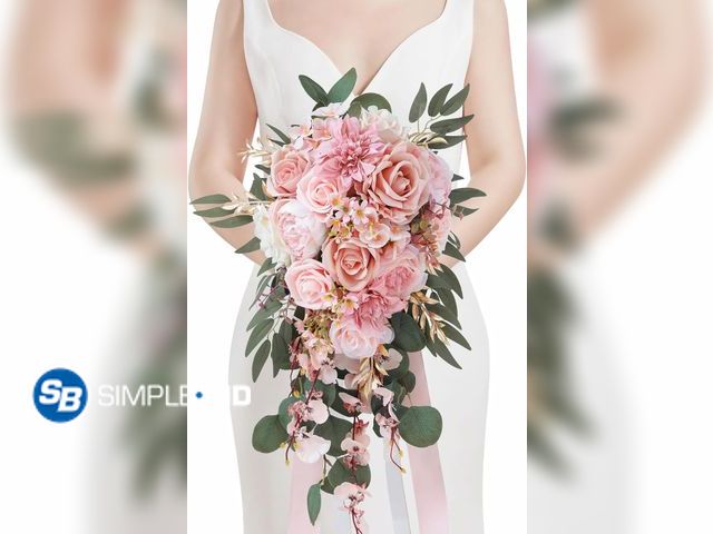 Lot 58-39202 - New Serwalin 11 Inch Wedding Bouquets for Bride Bridesmaid, Dusty Pink Rose Bridal Bouquets for Brid...