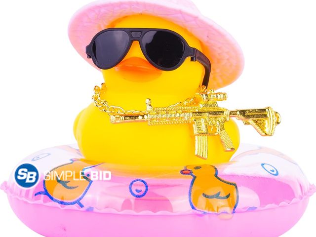 Lot 58-60374 - New Yellow Duck Car Ornaments Rubber Duck Car Dashboard Decorations with Mini Cowboy Hat Scarf Sungl...