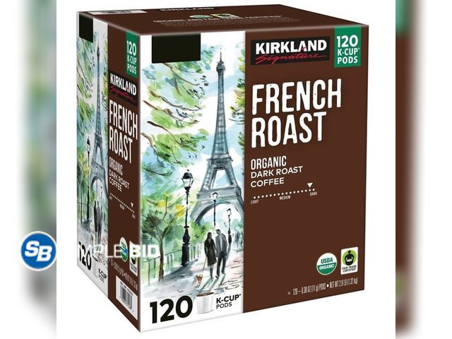 Lot 58-67006 - Kirkland Signature Coffee Organic French Roast K-Cup Pod, 120 Count - open box - mostly full - BB 3/...