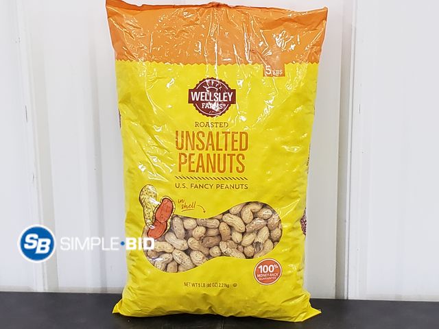 Lot 58-70338 - Wellsley Unsalted &amp; Roasted In-Shell Peanuts, 5 lbs. - Mostly full - expired