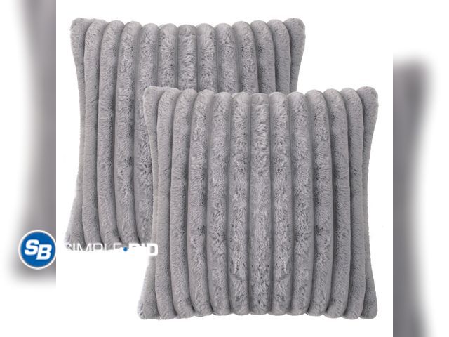 Lot 58-35362 - Lot of (5)  L&amp;M Plush Throw Pillow Covers 26×26, Fluffy Striped Decorative Pillow Covers Set of ...