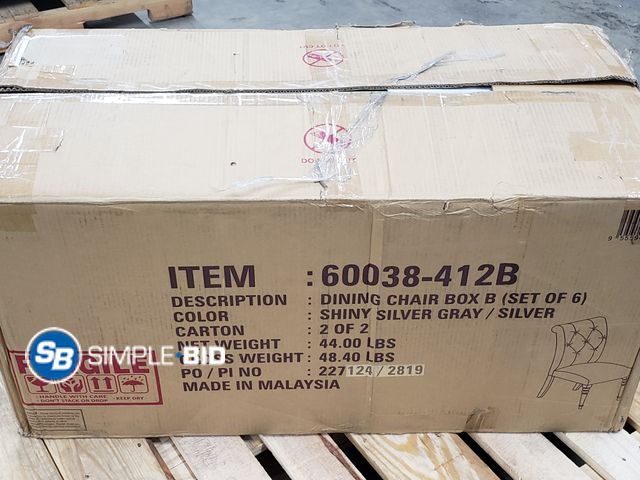 Lot 58-57103 - Lot of (6) Dining Chair Seats and Front Legs - NO BACKS OR LEGS - Shiny Silver Grey/Silver - 60038-4...