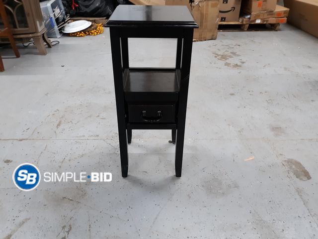 Lot 58-74674 - Black Little Side Table with Drawer - 13" x 13" - Used has some scratches