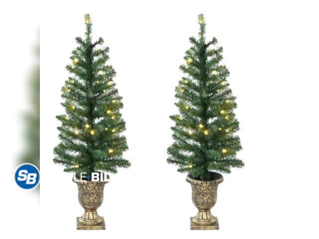 Lot 58-32022 - New Holiday Time 3.5ft Pre-Lit 2 Pack Porch Christmas trees Warm white lights