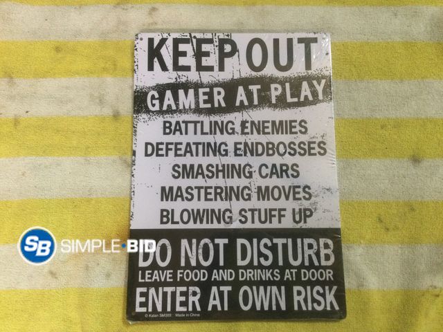 Lot 58-37928 - New wall sign Metal Sign Keep out gamer at play battling enemies defeating endbosses smashing cars m...
