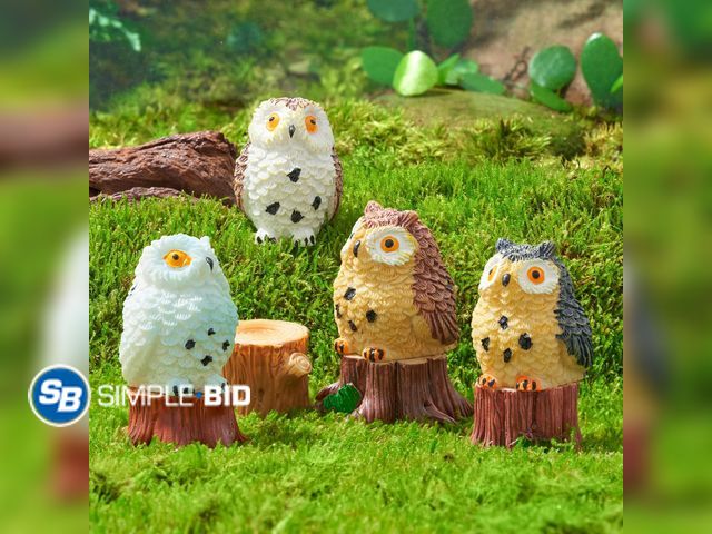 Lot 58-52586 - New Mini Owl Figurines with Tree Stumps - 8PCS Fairy Garden Accessories, Miniature Owls Resin Figuri...