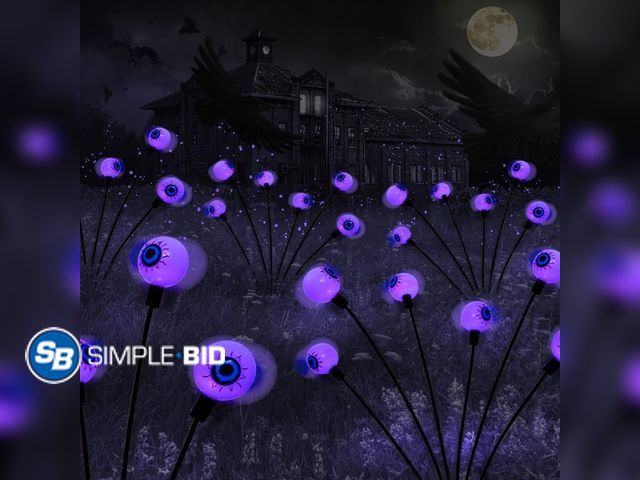 Lot 58-53595 - New Scary Eyeballs Solar Garden Light Halloween Decorations Outdoor,Swaying Firefly with 12LED Purpl...