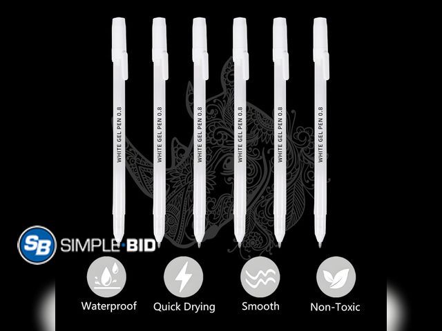 Lot 58-80432 - Lot of (2) New  White Gel Pens, 6 Pack each (total of 12 pens) 0.8mm Premium White Ink Gel Pen, For ...