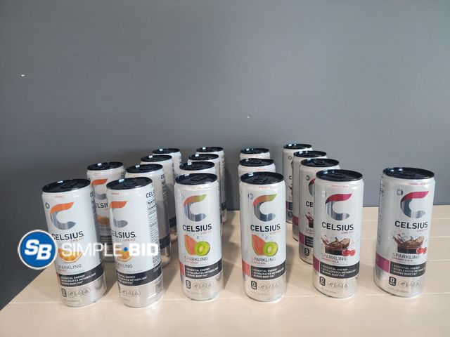 Lot 58-35804 - Lot of (18) CELSIUS! live fit Variety pack -- CHERRY COLA - ORANGE - KIWI GUAVA -  unopened - out of...