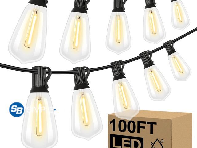 Lot 58-59674 - LED Outdoor String Lights 100FT Patio Lights with 52 Shatterproof ST38 Vintage Edison Bulbs, Outside...
