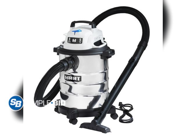 Lot 58-29662 - HART 6 Gallon Stainless Steel 5HP Wet/Dry Vacuum - used condition - did not power on - for parts and...